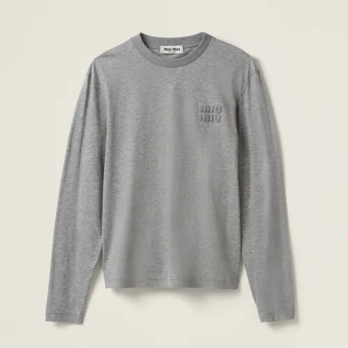 NIGO MiuMiu Women's Summer Solid Color Logo Embroidery Cotton Long Sleeve Pullover T-Shirt #nigo98857