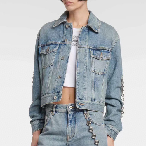 NIGO Loewe Women's Spring And Fall Cotton Logo Print Single-Breasted Chain Long-Sleeved Denim Short Straight Jacket Ngvp #nigo8144