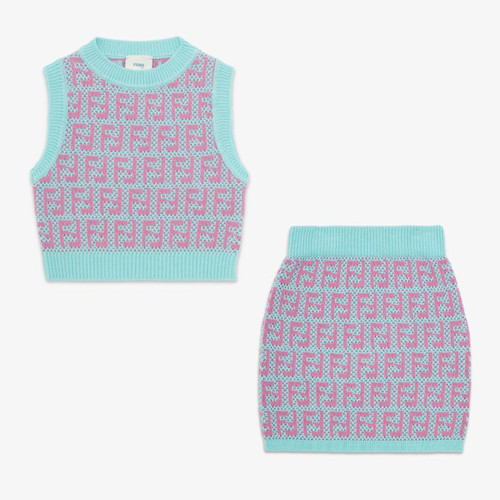 NIGO Fendi Kid's Spring And Autumn Multicolor Crochet Sleeveless Cotton Junior Top Casual Jacquard Short Elastic Mini Skirt #nigo31266