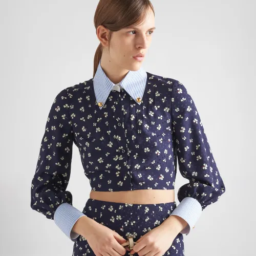 NIGO Prada Women's Spring And Autumn Floral Printing Long Sleeve Short Lapel Silk Shirt Jacquard Mini Skirt Ngvp #nigo8147