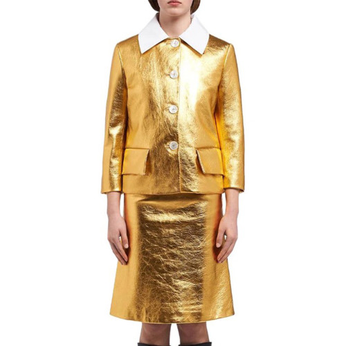 NIGO Prada Women's Winter Solid Color Lapel Colorblocking Collar Edge Shiny Short Sheepskin Jacket Casual Half Skirt Ngvp #nigo8149