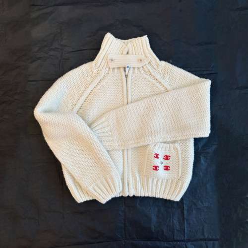 NIGO Chanel Women's Spring And Fall Retro New Zipper Cardigan Jacket Milky White Casual Temperament Knitted Sweater Stand-up Collar Jacket #nigo98929