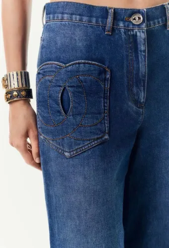 NIGO Chanel Women's Autumn and Winter Double C Hollow Double Pocket Jeans Pants #nigo99142