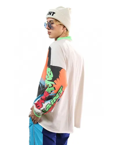 NIGO Saint Michael Men's Racing Vintage Cotton Spring And Autumn Fitted Full Print Half High Neck Pullover Straight Long Sleeve Solid Color T-Shirt Ngvp #nigo8253