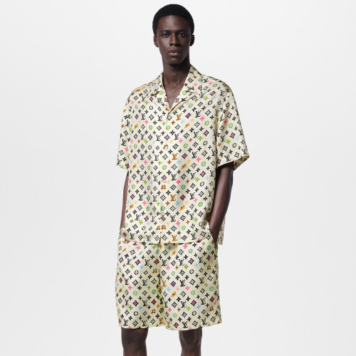 NIGO Louis Vuitton Men's Summer Logo Full Print Single Breasted Short Sleeve Shirt Elasticated Waist Shorts Suit Set #nigo99155