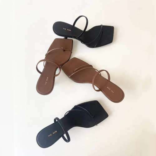NIGO THE ROW Women's Spring And Summer Square Head Clip Toe Sandals Flat Shoes Temperament Low Heel Spaghetti Strap Shoes  #nigo99217