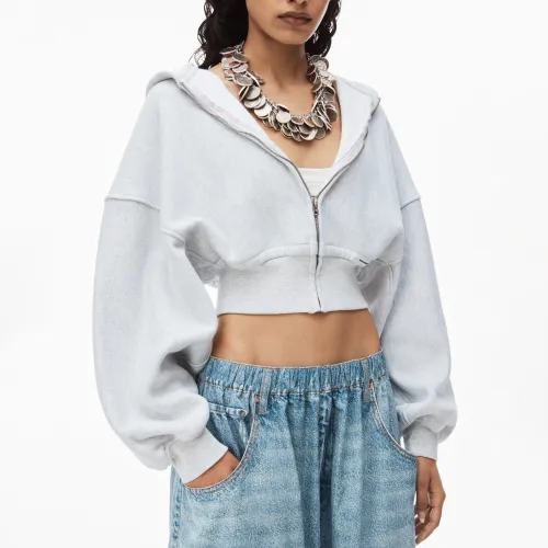 NIGO Alexander wang Women Autumn and Winter Grey Terry Cloth Short Zip Long Sleeve Hooded Jacket #nigo99227