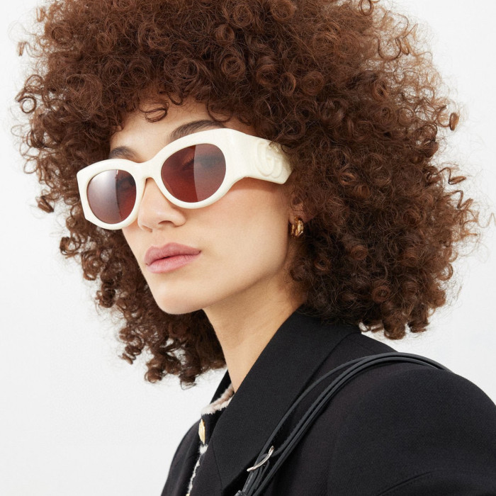 NIGO Gucci  Men's And Women's All Season Tinted Sunglasses Monogram Oval Frame Multicolor High Street Accessories #nigo99288