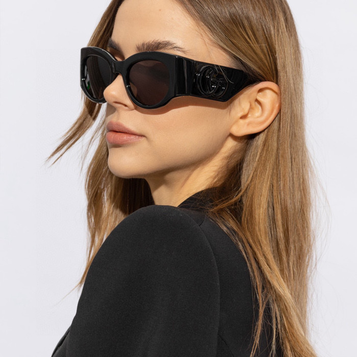 NIGO Gucci  Men's And Women's All Season Tinted Sunglasses Monogram Oval Frame Multicolor High Street Accessories #nigo99288