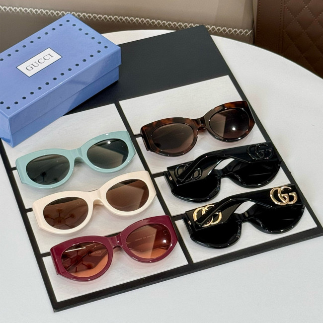 NIGO Gucci  Men's And Women's All Season Tinted Sunglasses Monogram Oval Frame Multicolor High Street Accessories #nigo99288