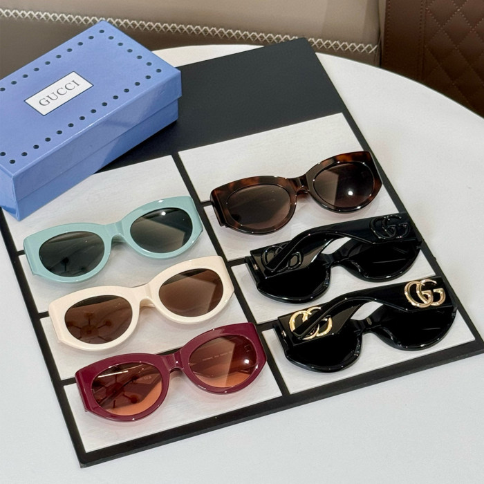 NIGO Gucci  Men's And Women's All Season Tinted Sunglasses Monogram Oval Frame Multicolor High Street Accessories #nigo99288