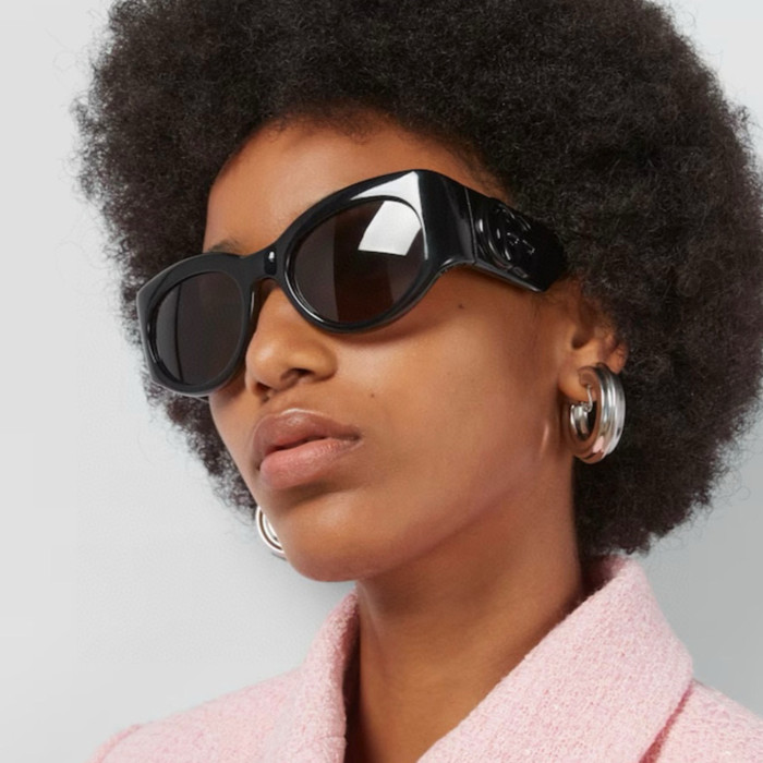 NIGO Gucci  Men's And Women's All Season Tinted Sunglasses Monogram Oval Frame Multicolor High Street Accessories #nigo99288