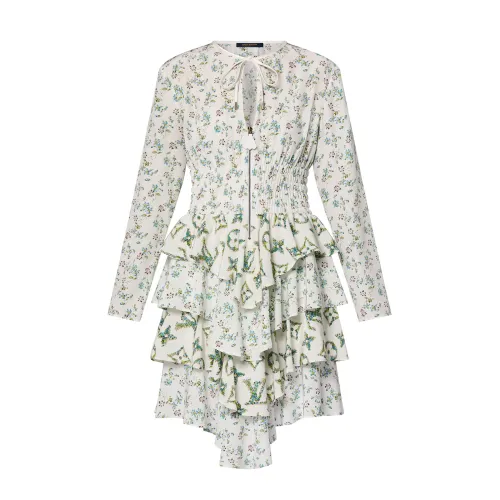 NIGO Louis Vuitton Women's Summer Silk Floral Print Long Sleeve Layered Zip Dresses #nigo99314