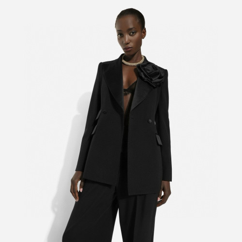 NIGO Valentino Women's Spring And Fall Three-dimensional Flowers Wool Silhouette Double-breasted Jacket Satin Blazer Ngvp #nigo8248