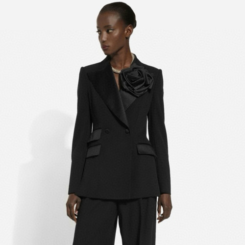 NIGO Valentino Women's Spring And Fall Three-dimensional Flowers Wool Silhouette Double-breasted Jacket Satin Blazer Ngvp #nigo8248