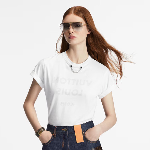 NIGO Louis Vuitton Women's Summer Letter Printed Round Neck Solid Color Cotton Fitted Short Sleeve T-Shirt #nigo99353