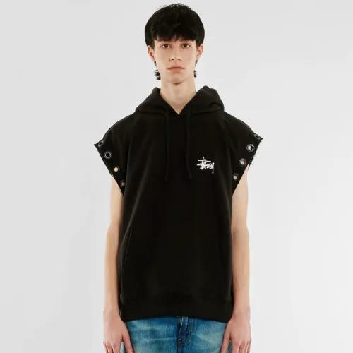 NIGO Stussy x JUNYA WATANABE Men's and Women's Spring & Autumn Black Letter Logo Round Collar Sleeveless Hooded Vest #nigo99366