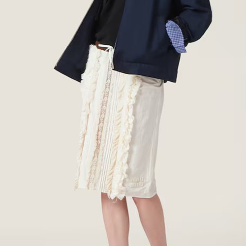 NIGO MiuMiu Women's Spring and Summer Solid Color Lapel Long Sleeve Jacket Letter Pattern Lace Layered Edge Mid-Length Casual Half Dresses Ngvp #nigo8281