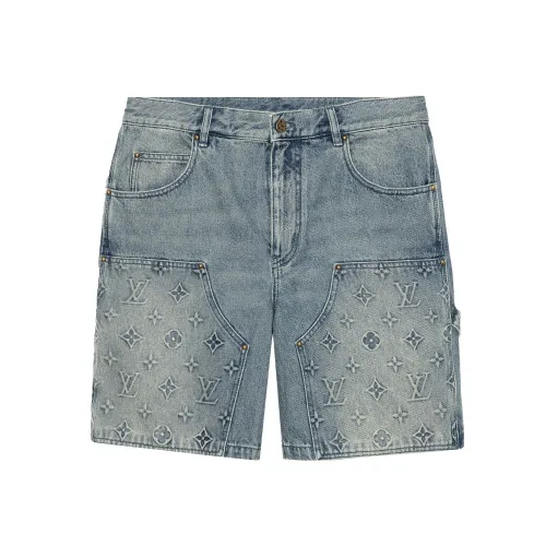 NIGO Louis Vuitton Men's Summer Solid Colour Logo Embossed Zip Mid Rise Denim Work Shorts Pants #nigo99469