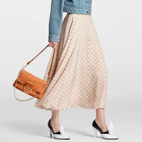 NIGO Louis Vuitton Women's Summer Pink Logo Printed Zip Closure Rolled Hem Casual Long Dresses Skirts #nigo99462