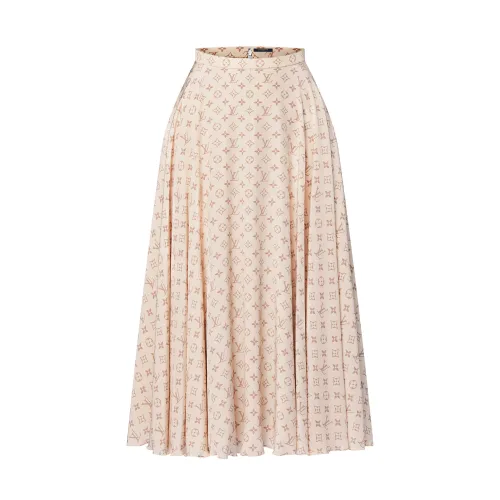 NIGO Louis Vuitton Women's Summer Pink Logo Printed Zip Closure Rolled Hem Casual Long Dresses Skirts #nigo99462