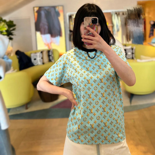 NIGO Louis Vuitton Women's Summer Letter Logo Full Print Round Neck Short Sleeve T-Shirt #nigo99482