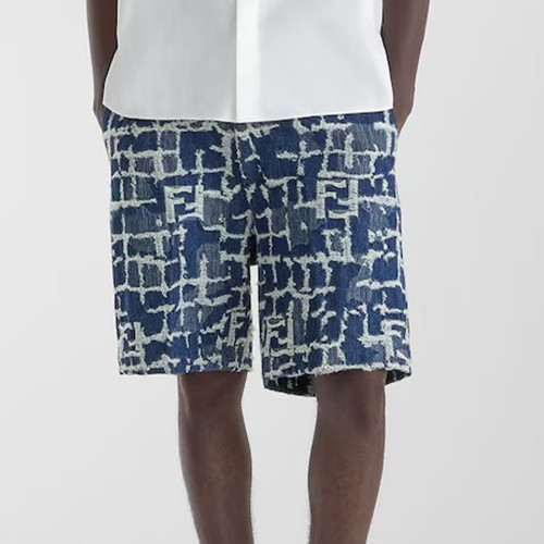 NIGO Fendi Men's Summer Pattern Printed Lapel Short Sleeve Solid Color Linen Shirt Zipper Straight Casual Shorts Ngvp #nigo8333
