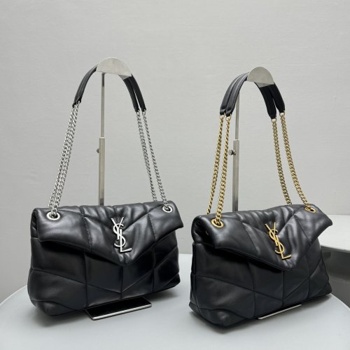 NIGO SAINT LAURENT Women's Black PUFFER Quilted Lambskin Leather Tote Crossbody Bag Bags #nigo99516