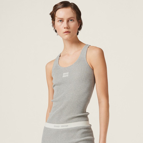NIGO MiuMiu Women's Summer Grey Letter Logo Stretch Knit Tank Top #nigo99499
