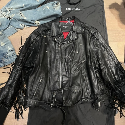 Balenciaga Fringed Cowhide Leather Jacket Size XL TOP version No refunds or exchanges（121）