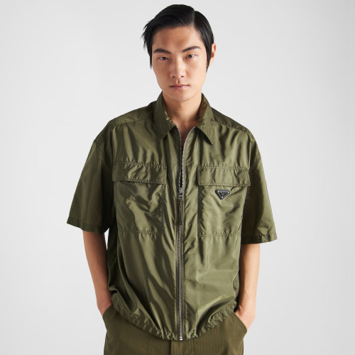 NIGO Prada Men's Spring Summer Nylon Solid Colour Lapel Zip Short Sleeve Shirt #nigo99518