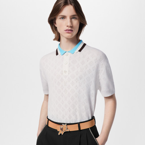 NIGO Louis Vuitton Monogram Pointelle Men's Summer Striped Applique Collar Logo Short Sleeve Cotton Polo Shirt #nigo99519