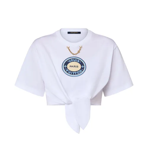 NIGO Louis Vuitton Women's Summer Logo Applique White Round Neck Bow Cotton Short Sleeve T-Shirt #nigo99547