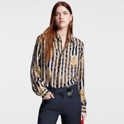 NIGO Louis Vuitton Women's Spring Summer Striped Floral Pattern Full Printed Single Breasted Long Sleeve Shirt Mid Waist Elastic Long Skirt Set Suit #nigo99566