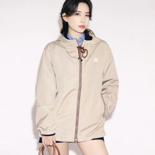 NIGO MiuMiu Women's Summer Sun Protection Drawstring Hooded Zipper Jacket Stretchy Lace-Up Shorts Suit Set #nigo99728
