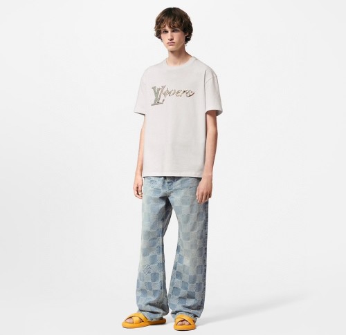 NIGO Louis Vuitton Men's Summer Embroidery Beaded Letter Logo White Round Neck Short Sleeve T-Shirt #nigo99737