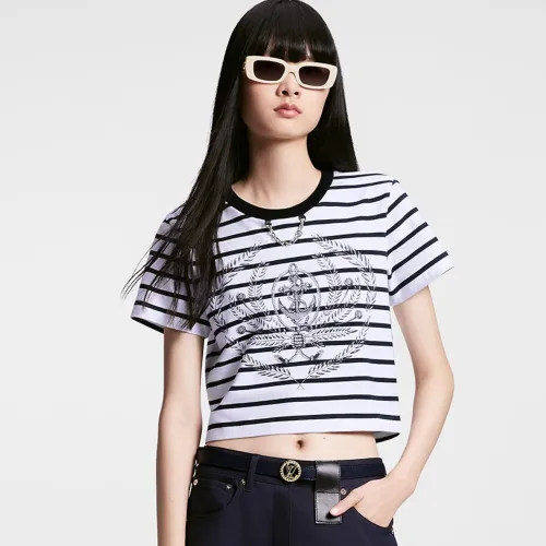 NIGO Louis Vuitton Women's Summer Sailing Striped Printed Cotton Plain Knit T-shirt Chain Casual Short Sleeved Ngvp #nigo8393