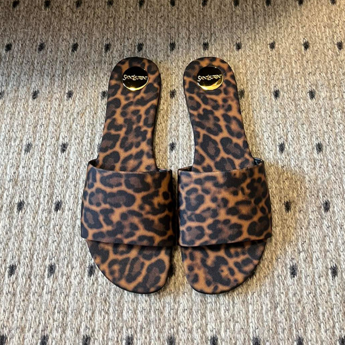 NIGO SAINT LAURENT Women's Spring/summer Fashion Cowhide Silk Sandals Elegant And Comfortable Luxury Leopard Pattern Slippers Flat Shoes Ngvp  #nigo8525
