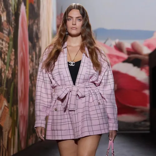 NIGO Chanel Women's Spring And Autumn Pink Plaid Flip Collar Single Breasted Thick Tweed Waist Wrapped Long Jacket Dress Ngvp #nigo8527