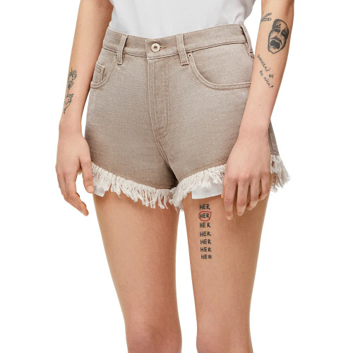 NIGO Loewe Women's Summer Embroidered Logo Mid Waist Raw Hem Casual Shorts #nigo99849