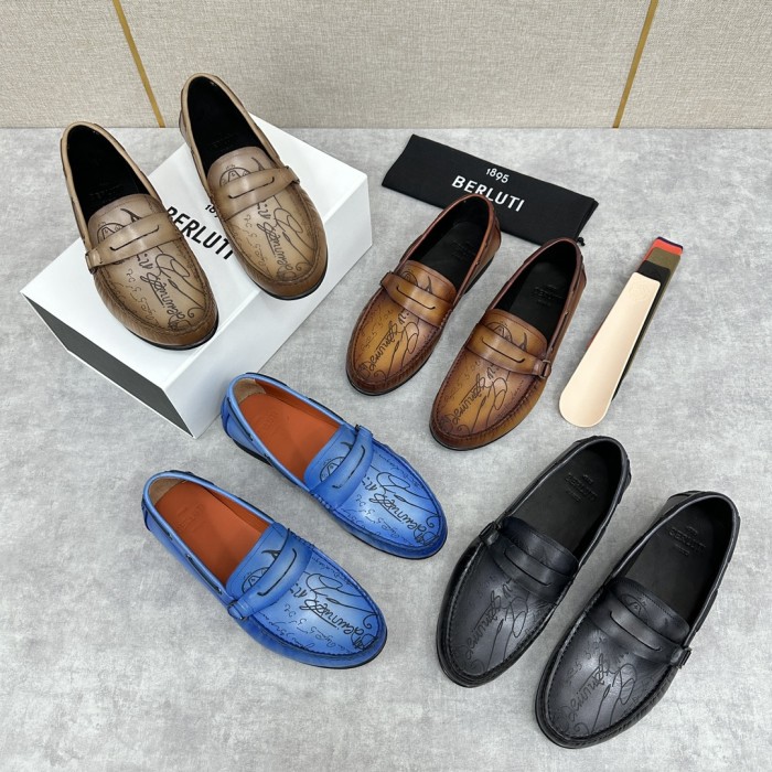 NIGO Berluti  Men's Spring/summer Letter Gradient Casual Shoes Temperament Cowhide Inner Lining Driving Shoes Ngvp #nigo8536