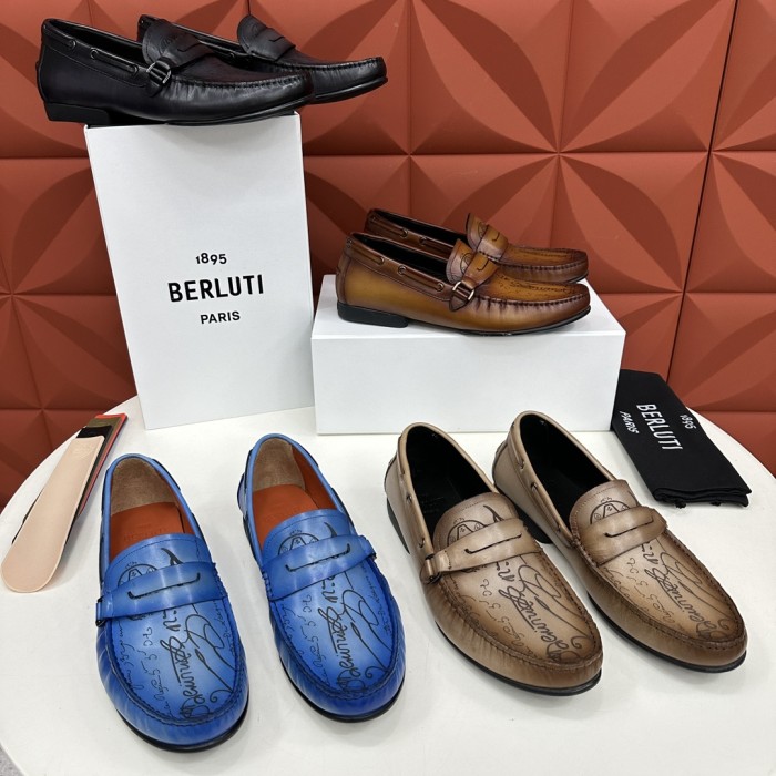 NIGO Berluti  Men's Spring/summer Letter Gradient Casual Shoes Temperament Cowhide Inner Lining Driving Shoes Ngvp #nigo8536