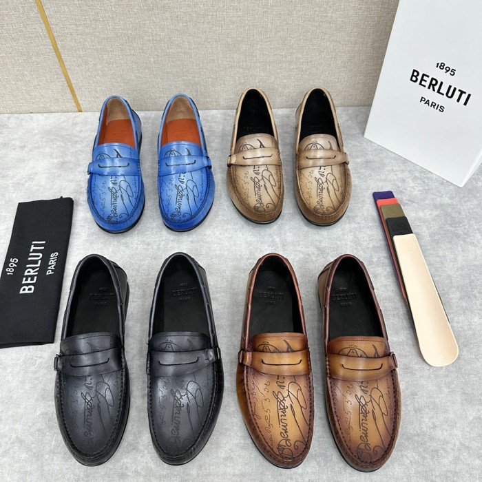 NIGO Berluti  Men's Spring/summer Letter Gradient Casual Shoes Temperament Cowhide Inner Lining Driving Shoes Ngvp #nigo8536