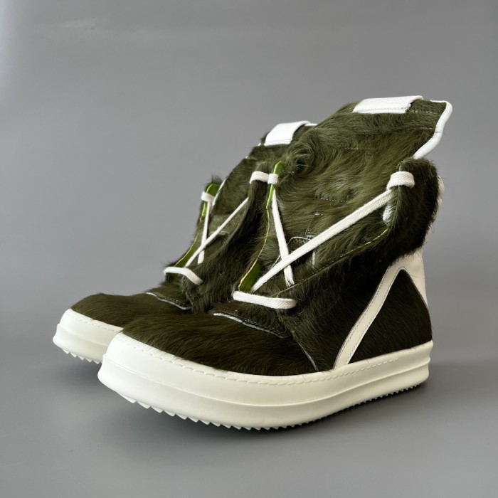 NIGO Rick Owens Geobasket Inverted Triangle Green Horse Hair High Top Casual Shoes Ngvp #nigo6765