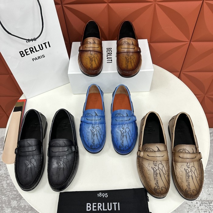 NIGO Berluti  Men's Spring/summer Letter Gradient Casual Shoes Temperament Cowhide Inner Lining Driving Shoes Ngvp #nigo8536