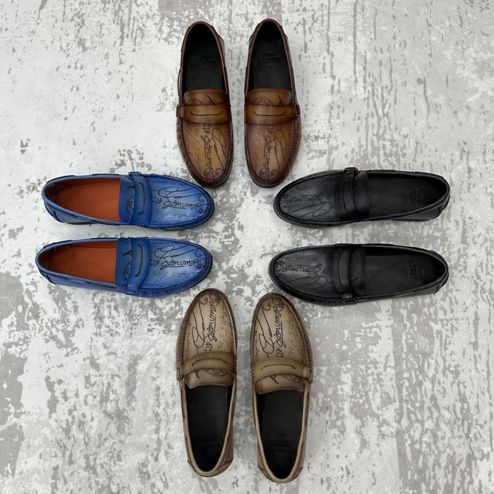 NIGO Berluti  Men's Spring/summer Letter Gradient Casual Shoes Temperament Cowhide Inner Lining Driving Shoes Ngvp #nigo8536