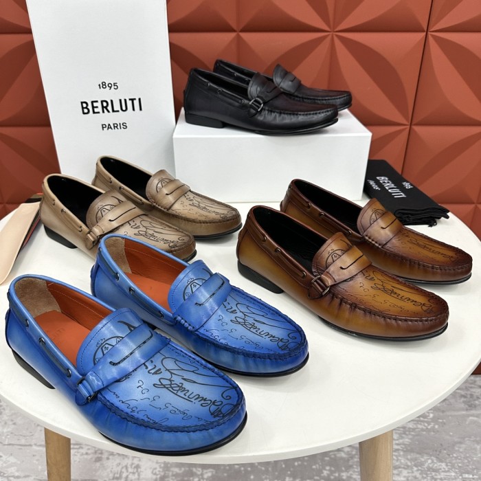 NIGO Berluti  Men's Spring/summer Letter Gradient Casual Shoes Temperament Cowhide Inner Lining Driving Shoes Ngvp #nigo8536