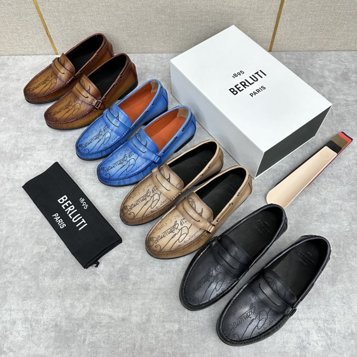 NIGO Berluti  Men's Spring/summer Letter Gradient Casual Shoes Temperament Cowhide Inner Lining Driving Shoes Ngvp #nigo8536