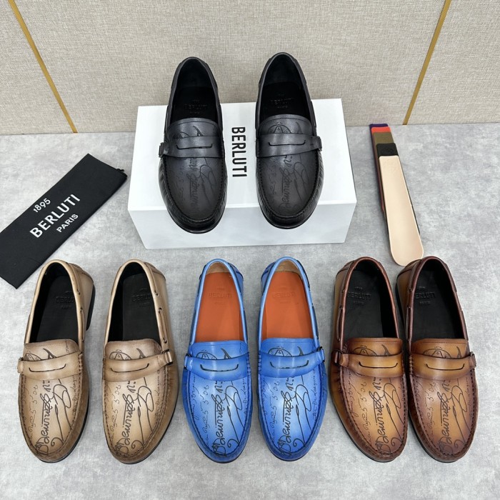 NIGO Berluti  Men's Spring/summer Letter Gradient Casual Shoes Temperament Cowhide Inner Lining Driving Shoes Ngvp #nigo8536
