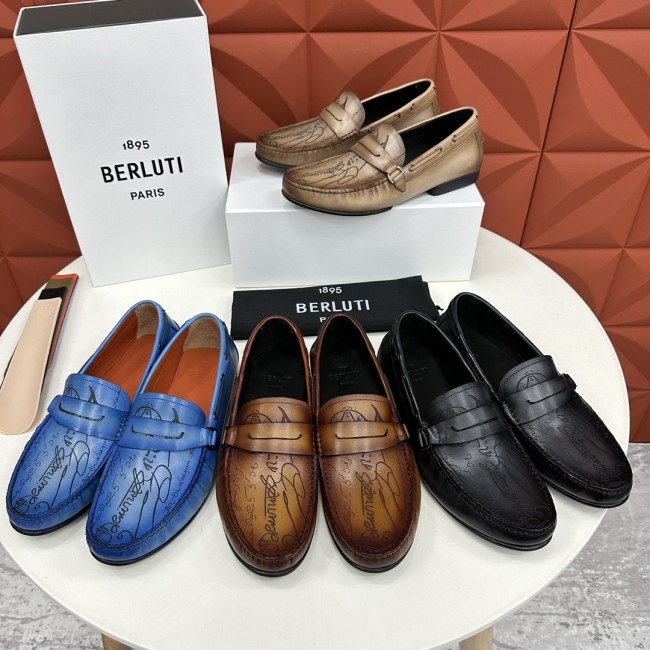 NIGO Berluti  Men's Spring/summer Letter Gradient Casual Shoes Temperament Cowhide Inner Lining Driving Shoes Ngvp #nigo8536